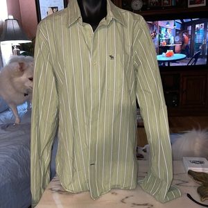 Abercrombie & Fitch Long Sleeve Lime Green Stripe Button Down Shirt Men's XLarge